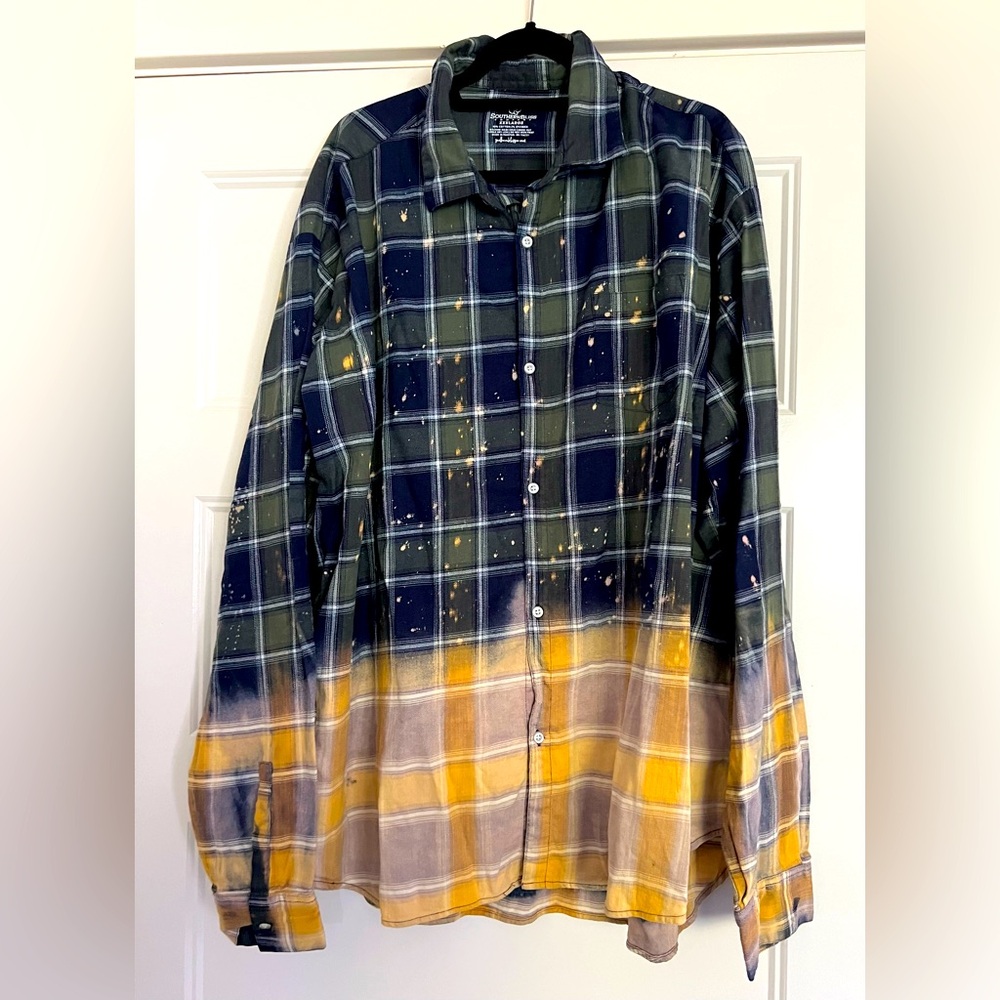 Plaid Dip Dye Button Down Long Sleeve Shirt